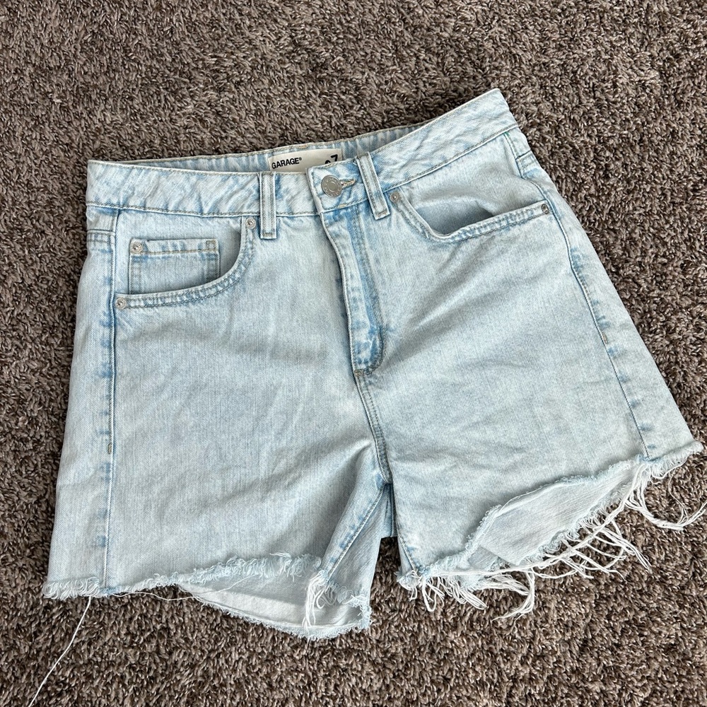 Garage Blue Jean Mom Shorts Distressed Frayed Hem